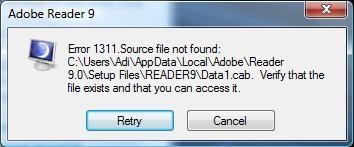 Adobe Reader 9 error