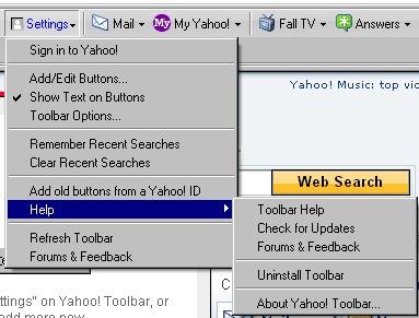 uninstall yahoo toolbar